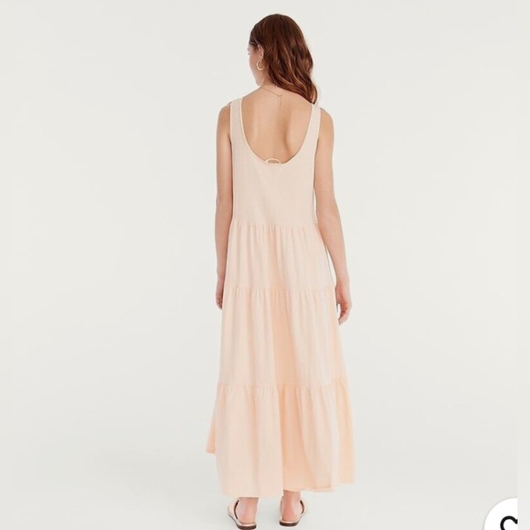 J. Crew Womens L Sleeveless Tiered Cotton Maxi Midi Dress Pastel peach color - Picture 1 of 9